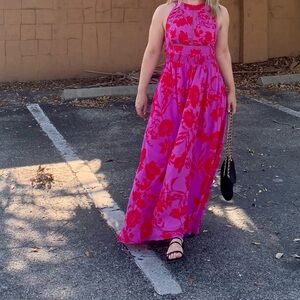 ABEL THE LABEL Vibrant Pink and Red Floral Maxi Dress